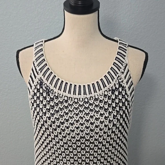 SOFT SURROUNDINGS Bambado Fringe Halter Tank Top Navy White Knit LARGE MiniDress - Picture 4 of 13